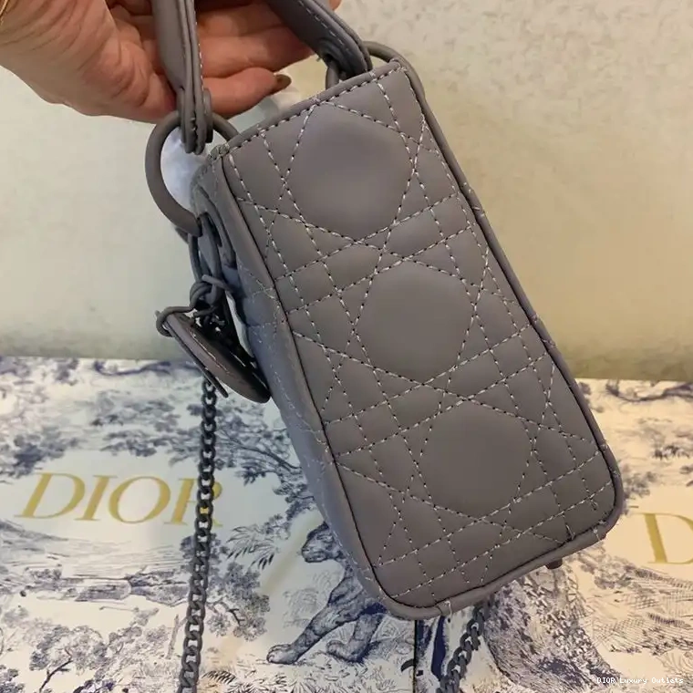 Cheap Calfskin Grey Dior Ultramatte Mini Lady Bag Cannage 0509 Luxury